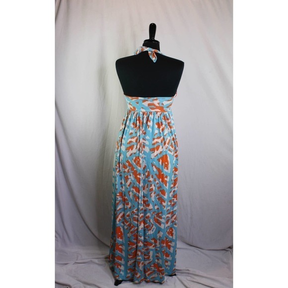 Diane Von Furstenberg Maxi Dress Halter Neckline Silk Nylon Blue Orange … - Picture 3 of 4